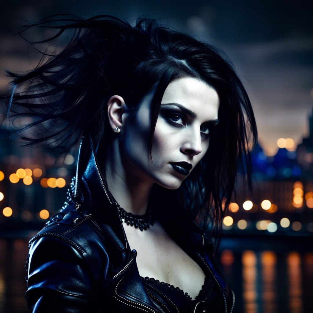 Gothic Woman in Stockholm at Night