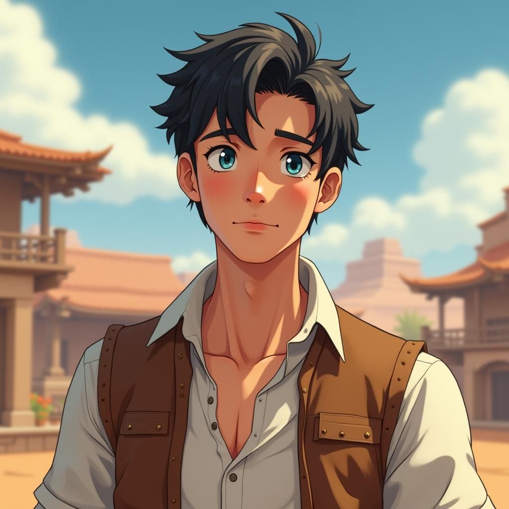 Handsome Man with Blue Eyes in 3D Anime Art