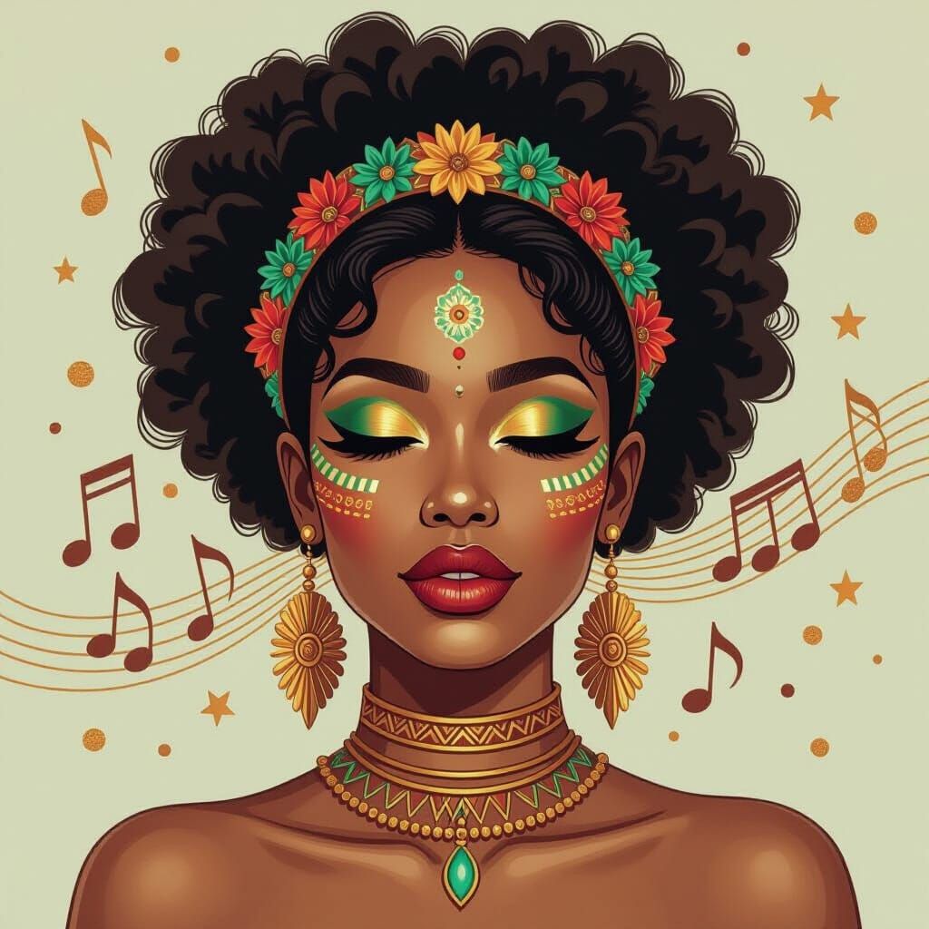 Beautiful Black Woman with Tribal Face Paint, Digital Art