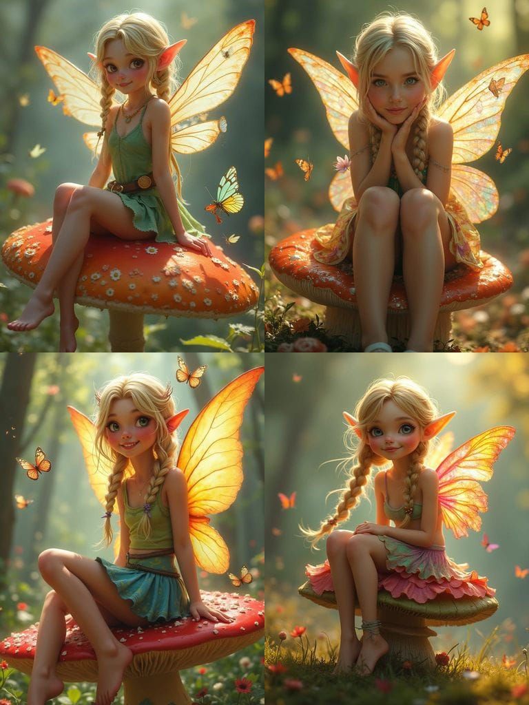 Smiling Elf on Mushroom with Butterflies as Splash Art