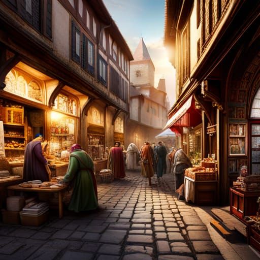 Colorful Medieval Market Scene in 8K Resolution