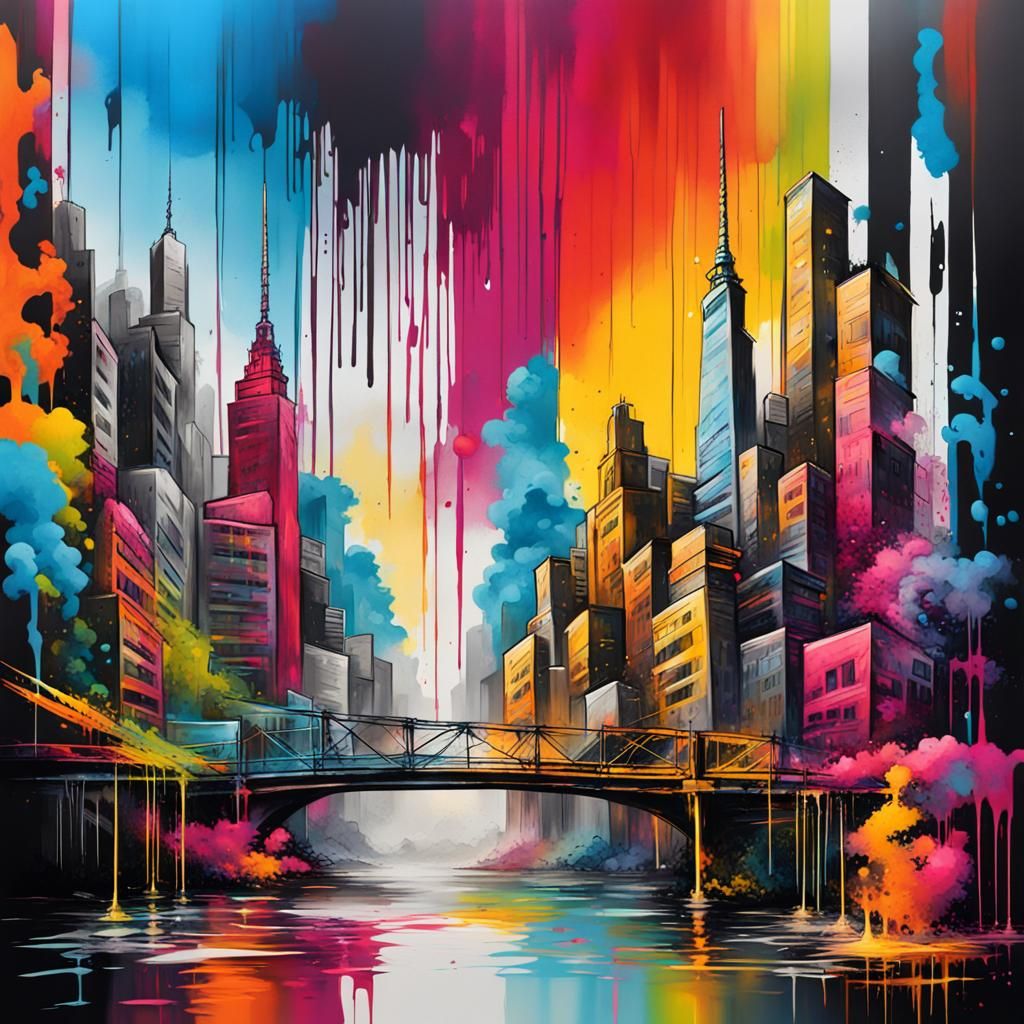 Colorful Graffiti Art City Skyline