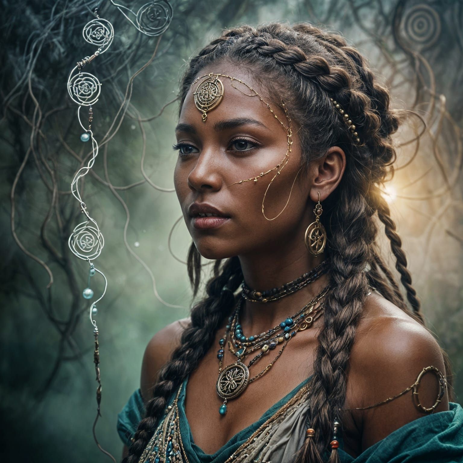 Eerie Female Shaman with Arcane Symbols