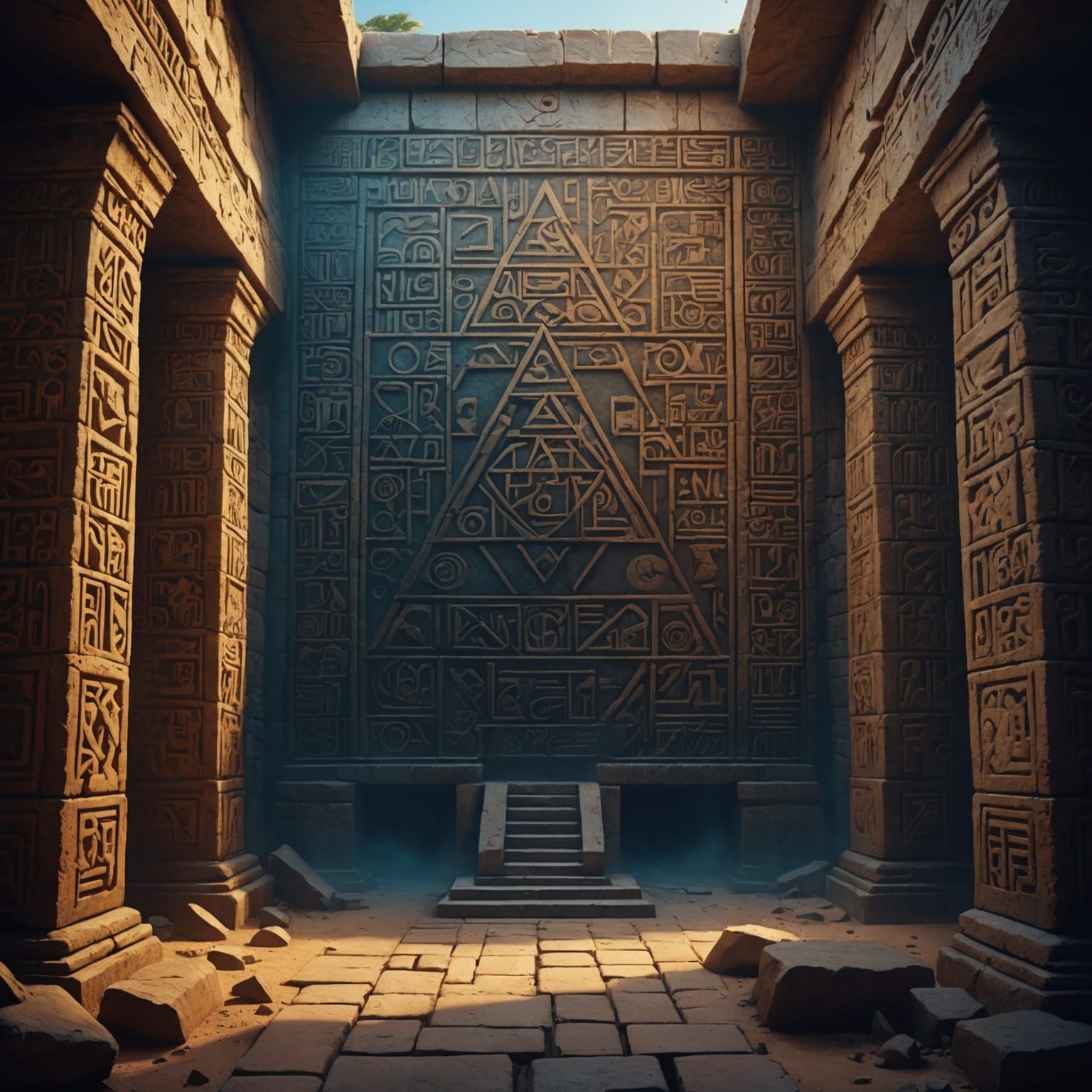 Ancient Pyramid Calligraphy in Detailed Matte Painting