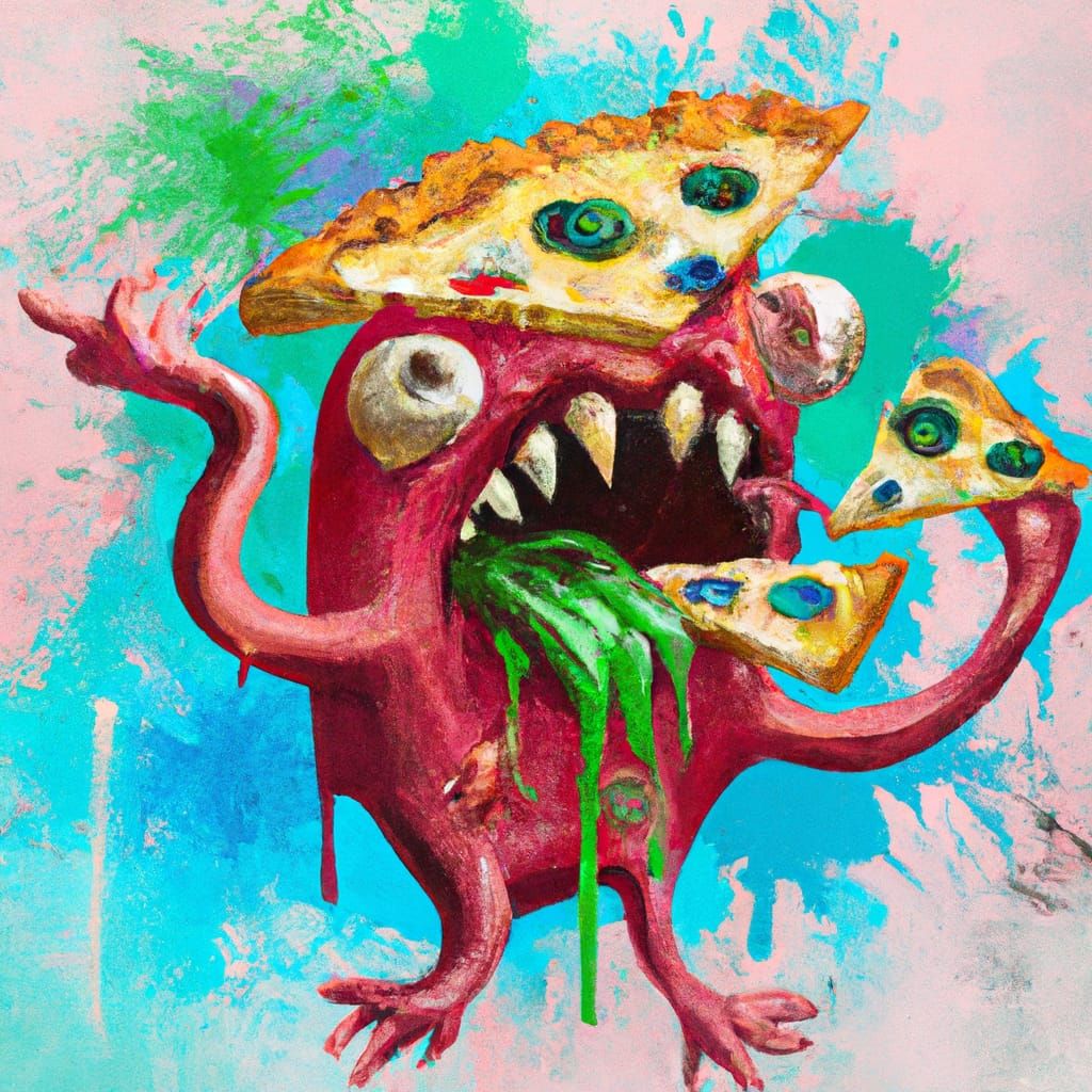 Graffiti Art Pizza Monster with Four Arms