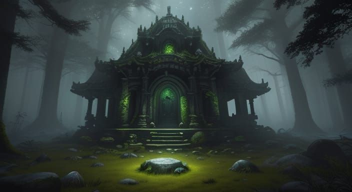 Mysterious Glowing Stone in Enchanted Forest