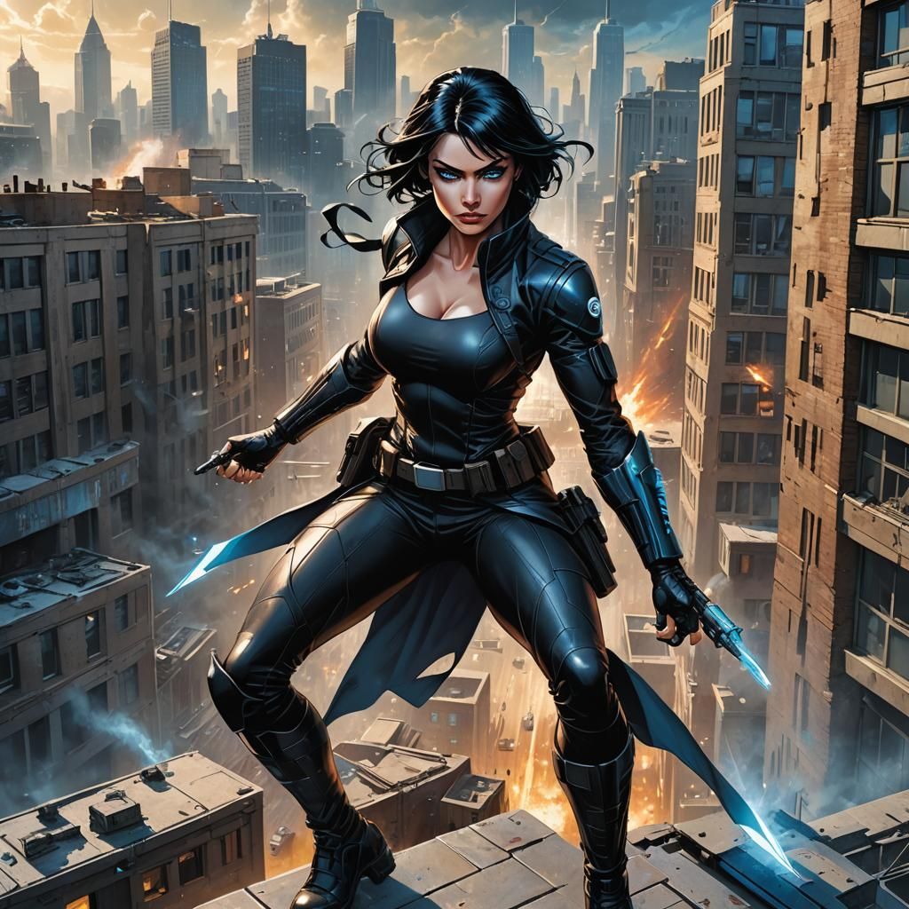 Badass Superheroine in Dystopian City Comic Art