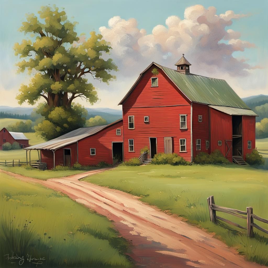 Nostalgic Rural Scene with Old House Painting