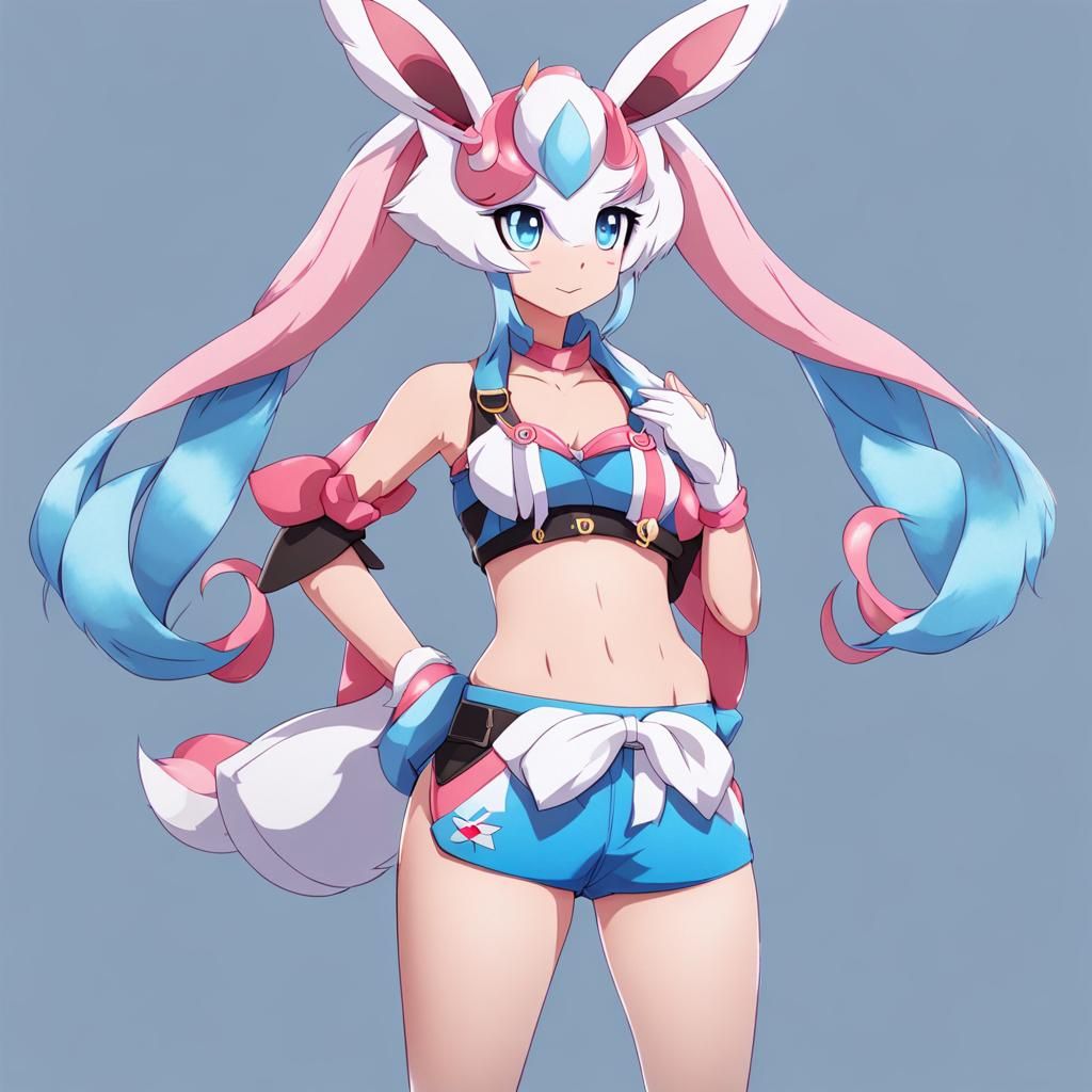 Humanoid Sylveon in Bra and Shorts