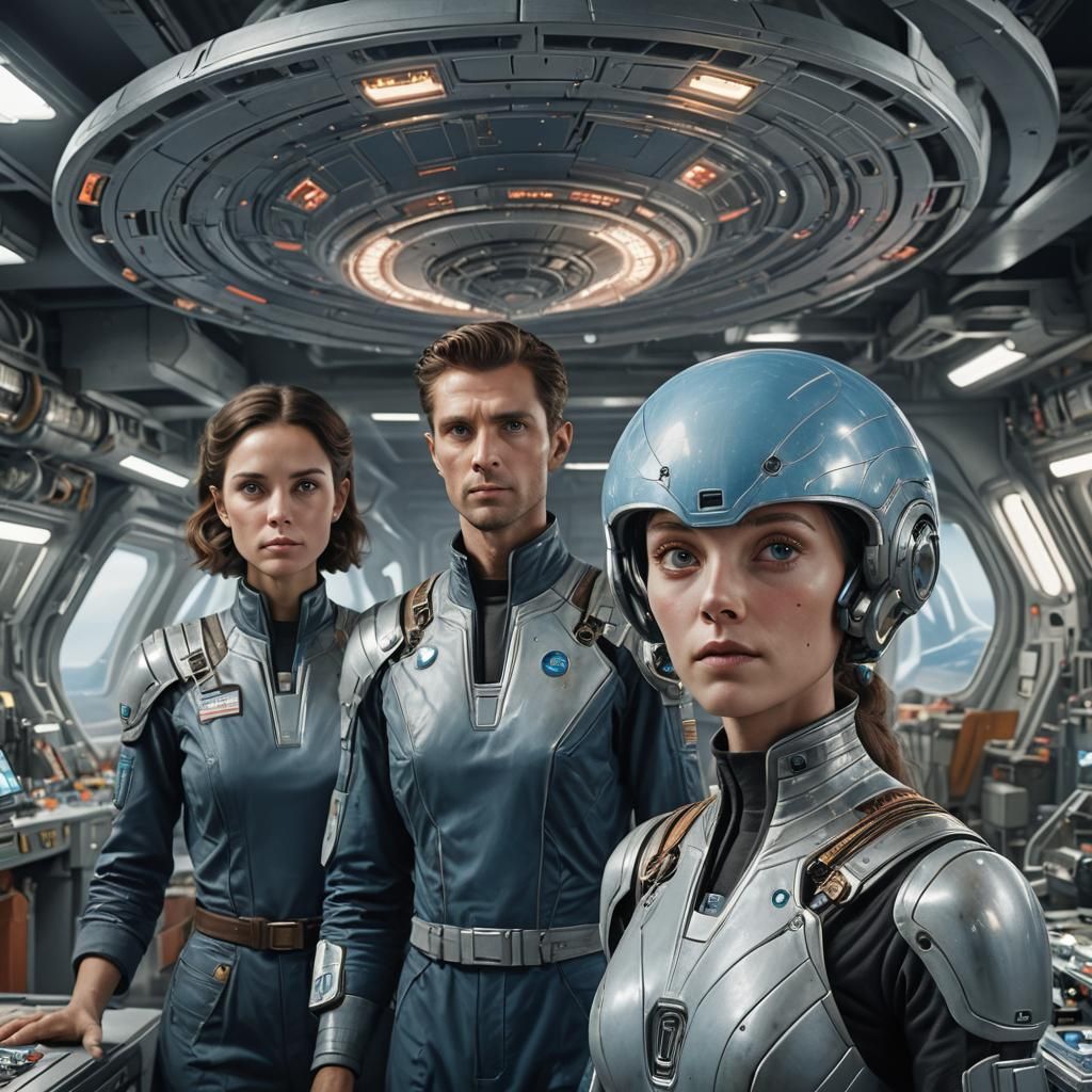 Extraterrestrial Couple Stares Intently in Science Fiction S...