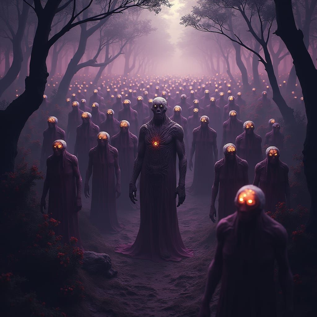 Undead Zombees Swarm in Dark Forest, Art Nouveau Style