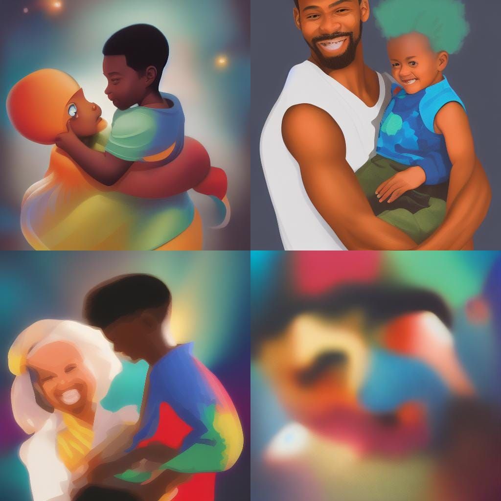 Father and Child Portrait in Gouache Illustration Style