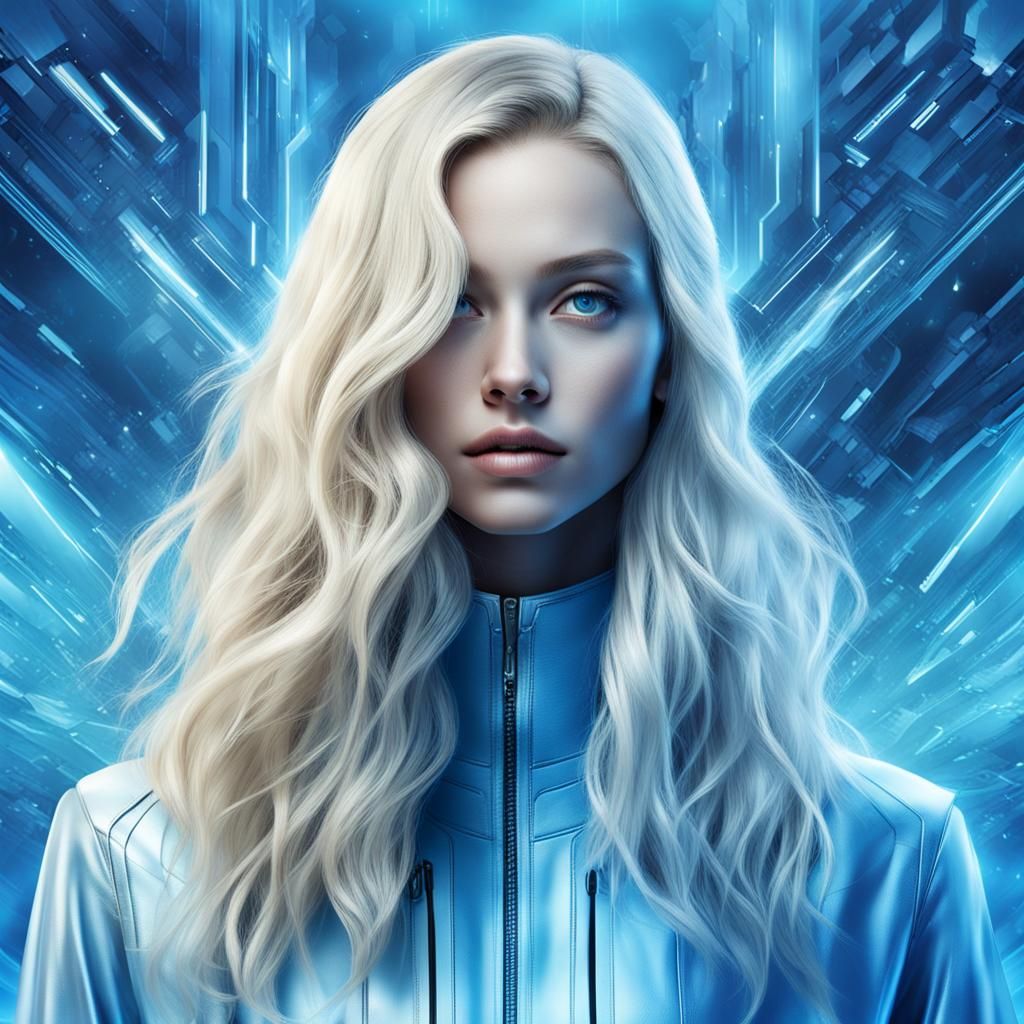 Futuristic Abstract Blue Background with Blonde Woman