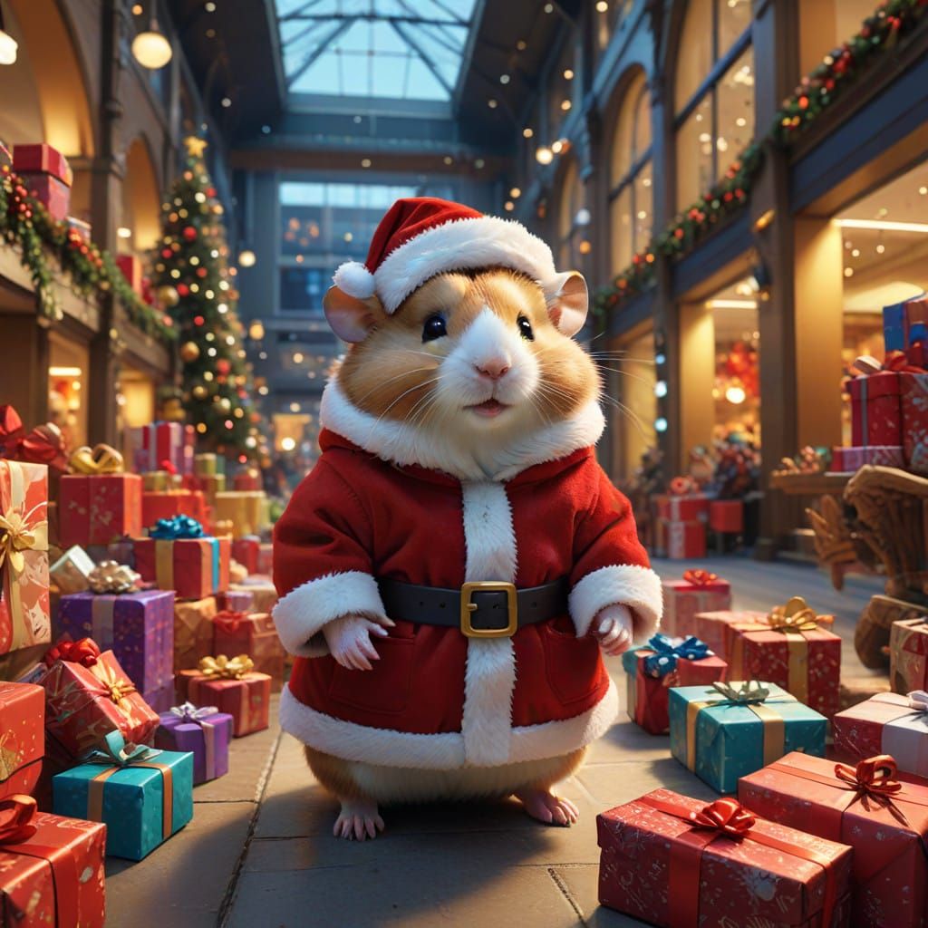 Whimsical Hamster in Santa Suit Ready for Holiday Blast Off