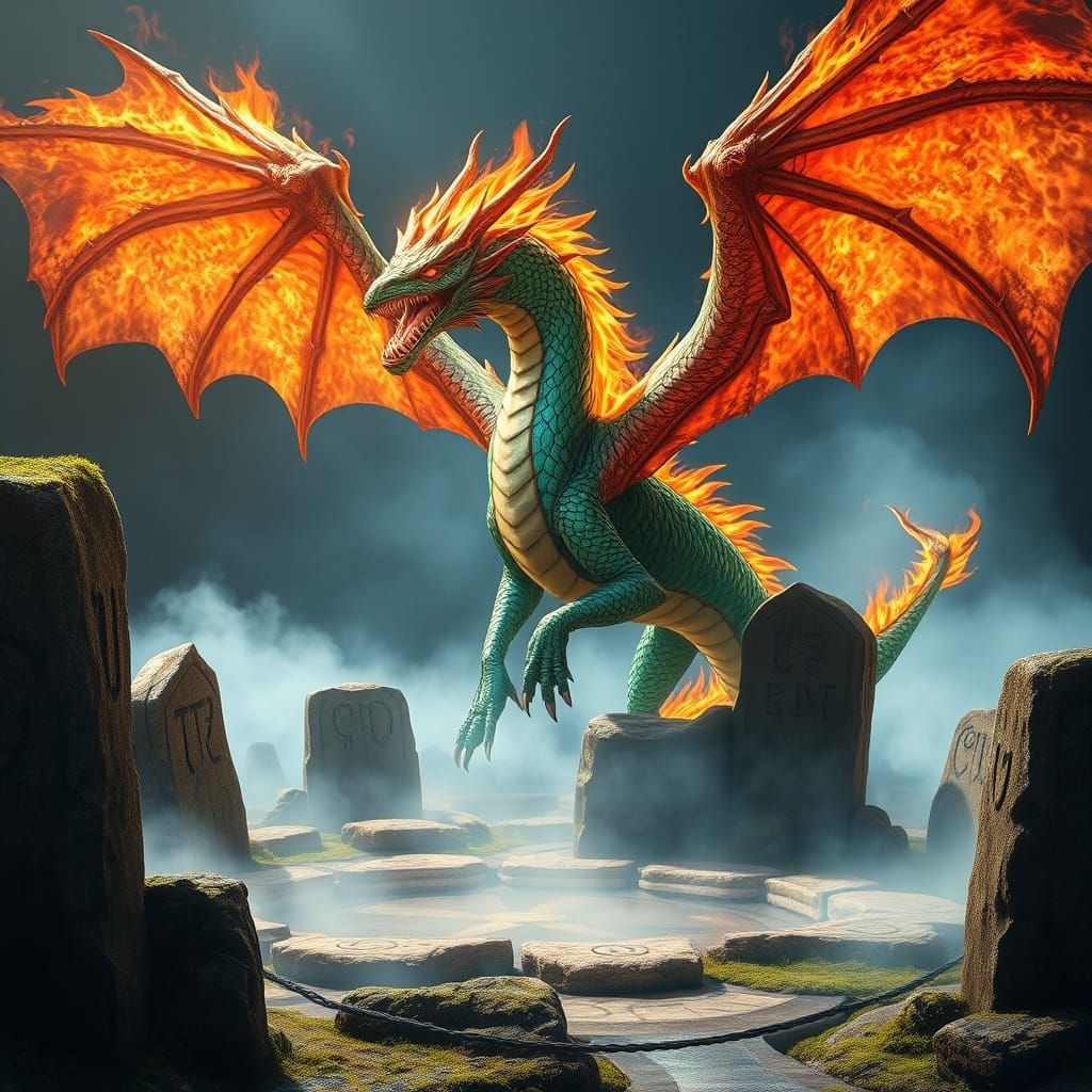 Majestic Dragon in Ancient Ring of Standing Stones