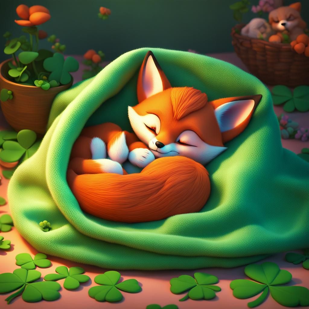 Baby Girl and Fox Cub in 3D Digital Art