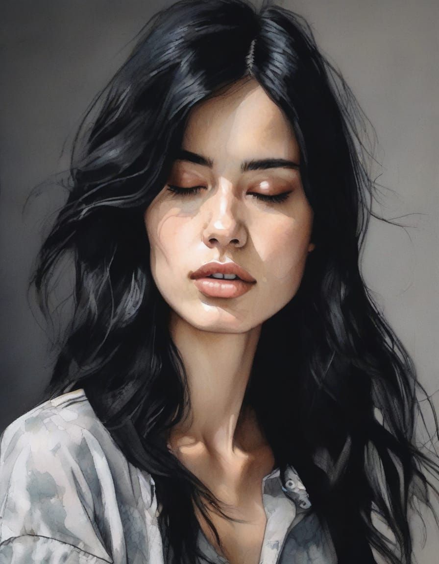 Girl in Despair, Captured in Elegant Minimalist Style