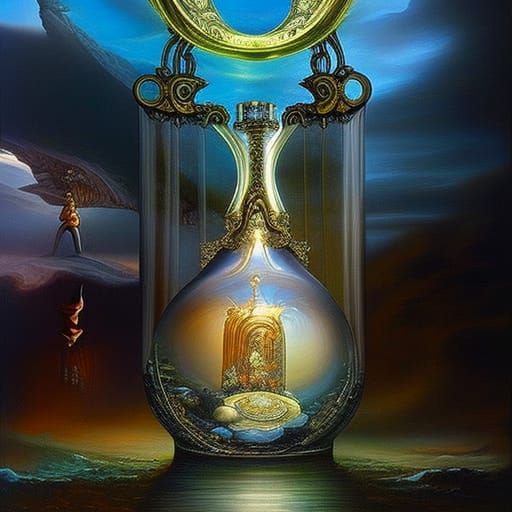 Surreal Steampunk Landscape Inside Glass Jug