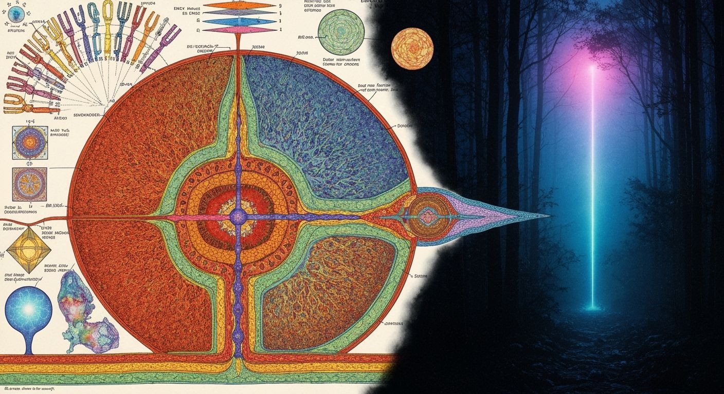 Alchemical Forest Mirage in 1970s Print Style