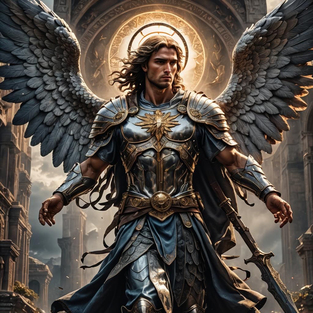 Archangel Camael Imparts Strength: Hyperrealistic Image