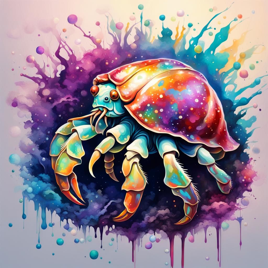Iridescent Hermit Crab in Fantasy Forest Graffiti Art