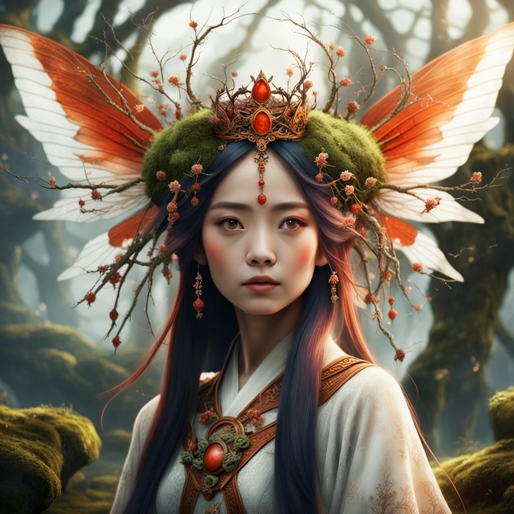 Fox Fairy with Delicate Wings in Digital Painting