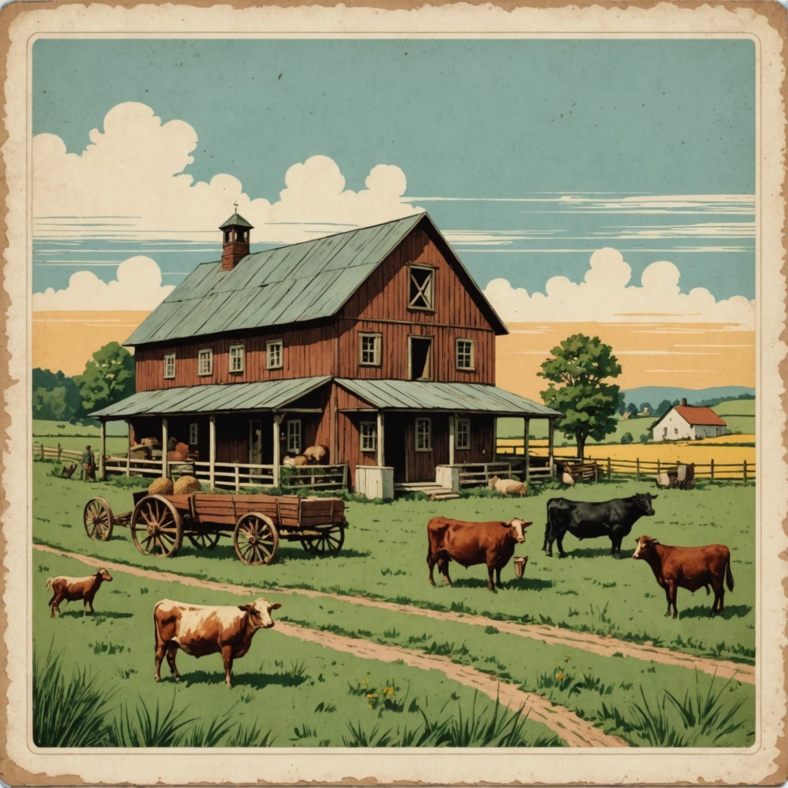 Vintage Postcard Farm Scene