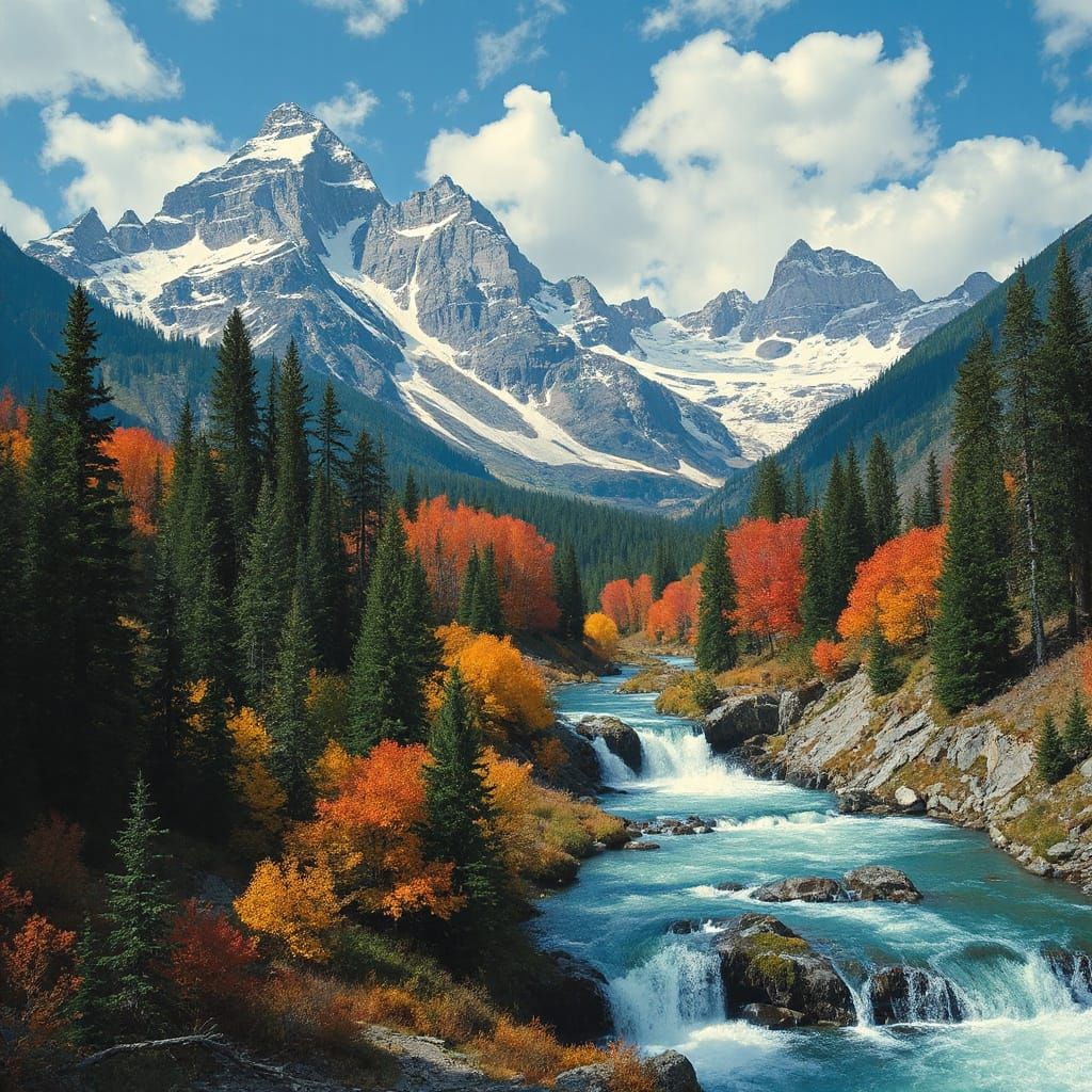 Majestic Mountain Waterfall in Autumn Landscape
