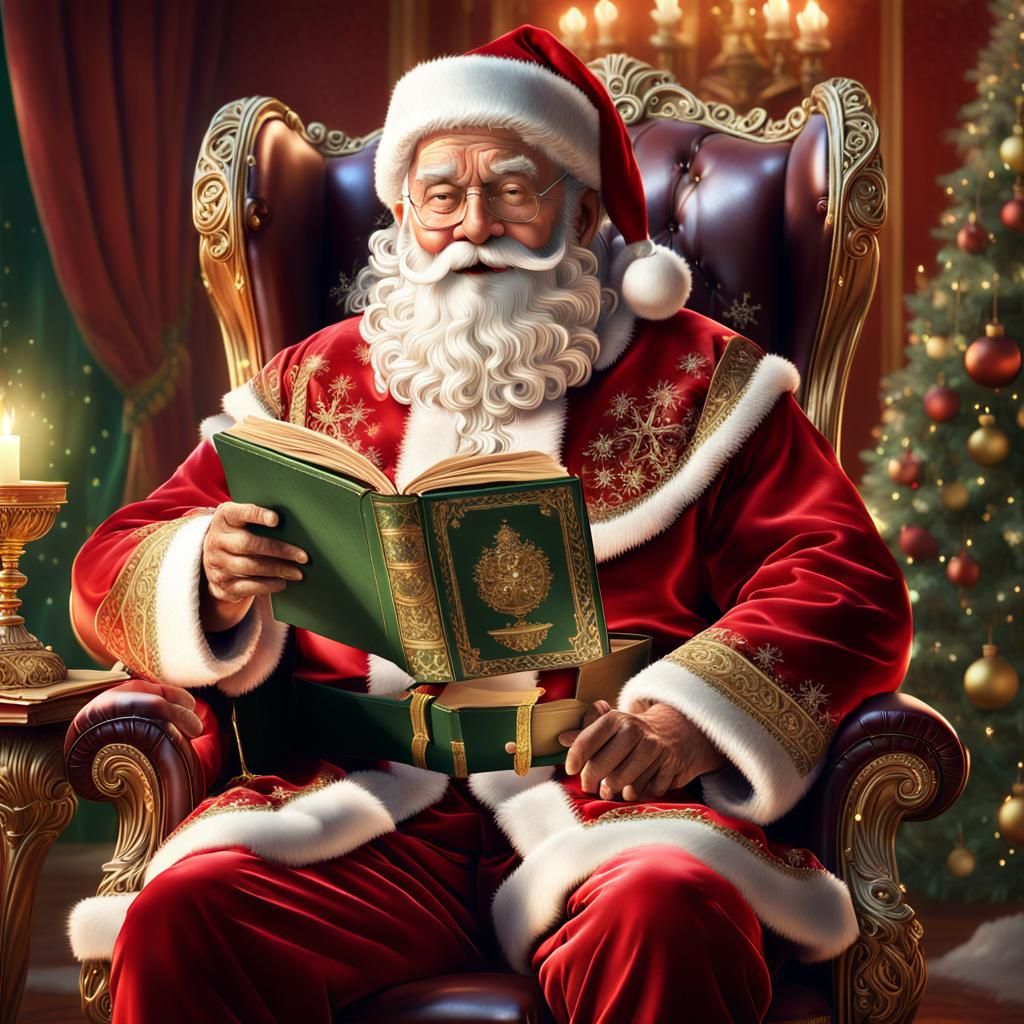Santa Claus in Lavish Chair, Hyperrealistic Digital Art