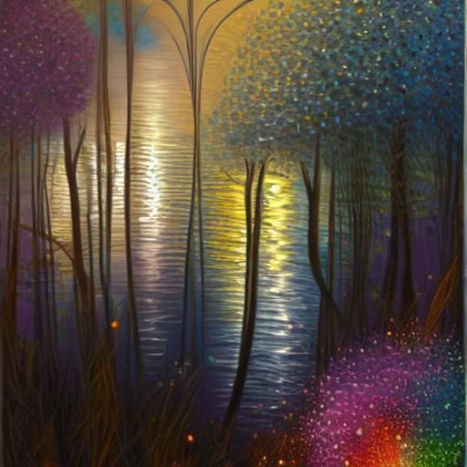 Purple Trees with Butterflies in Expressionist Style