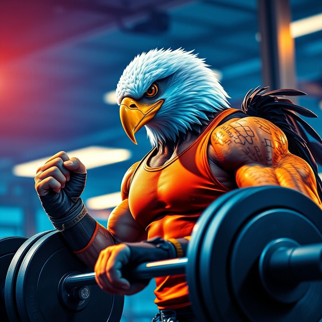 Hyper-Realistic Bald Eagle Powerhouse at the Gym
