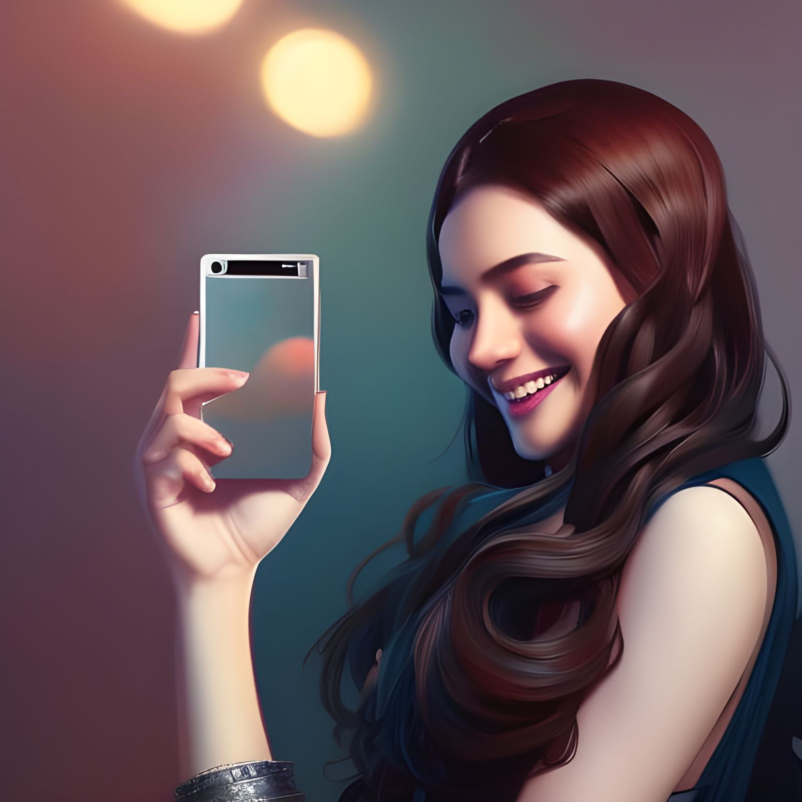 Laughing Girl's Mirror Selfie: Hyperdetailed Portrait