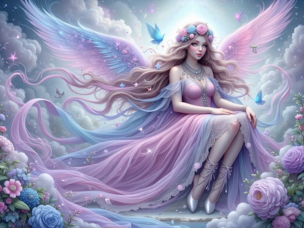 Whimsical Bohemian Angel in Lavender Dreamscapes