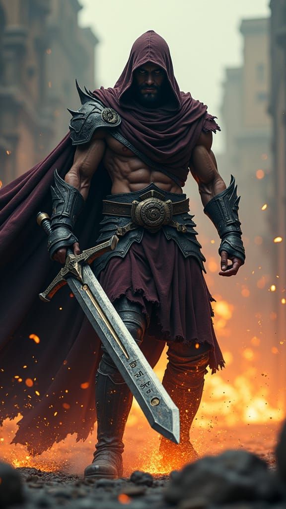 Hooded Warrior in Battle: Hyper Realistic Cinematic Masterpi...