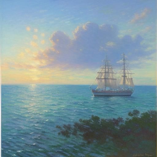 Impressionistic Island Scene at Sunset in Pastel Hues