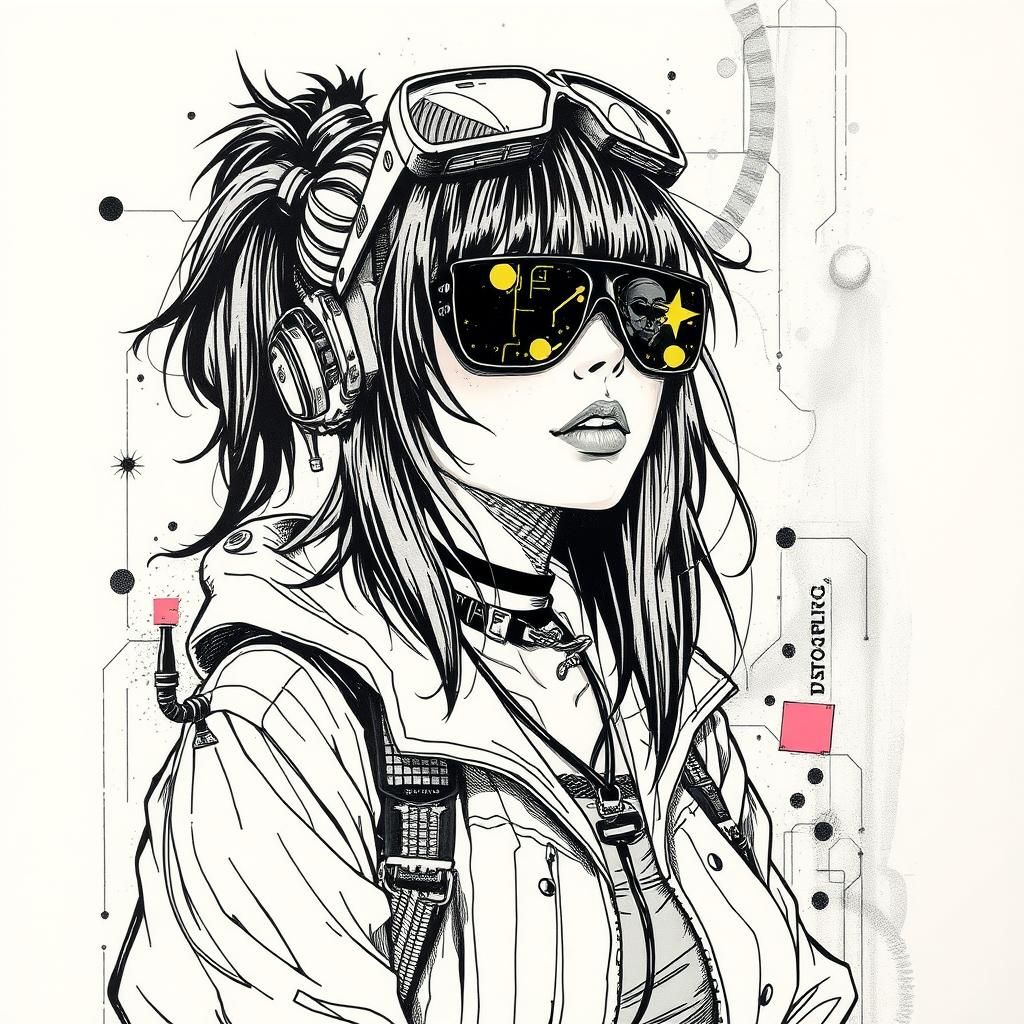 Cyberpunk Girl in Ink-and-Charcoal Style
