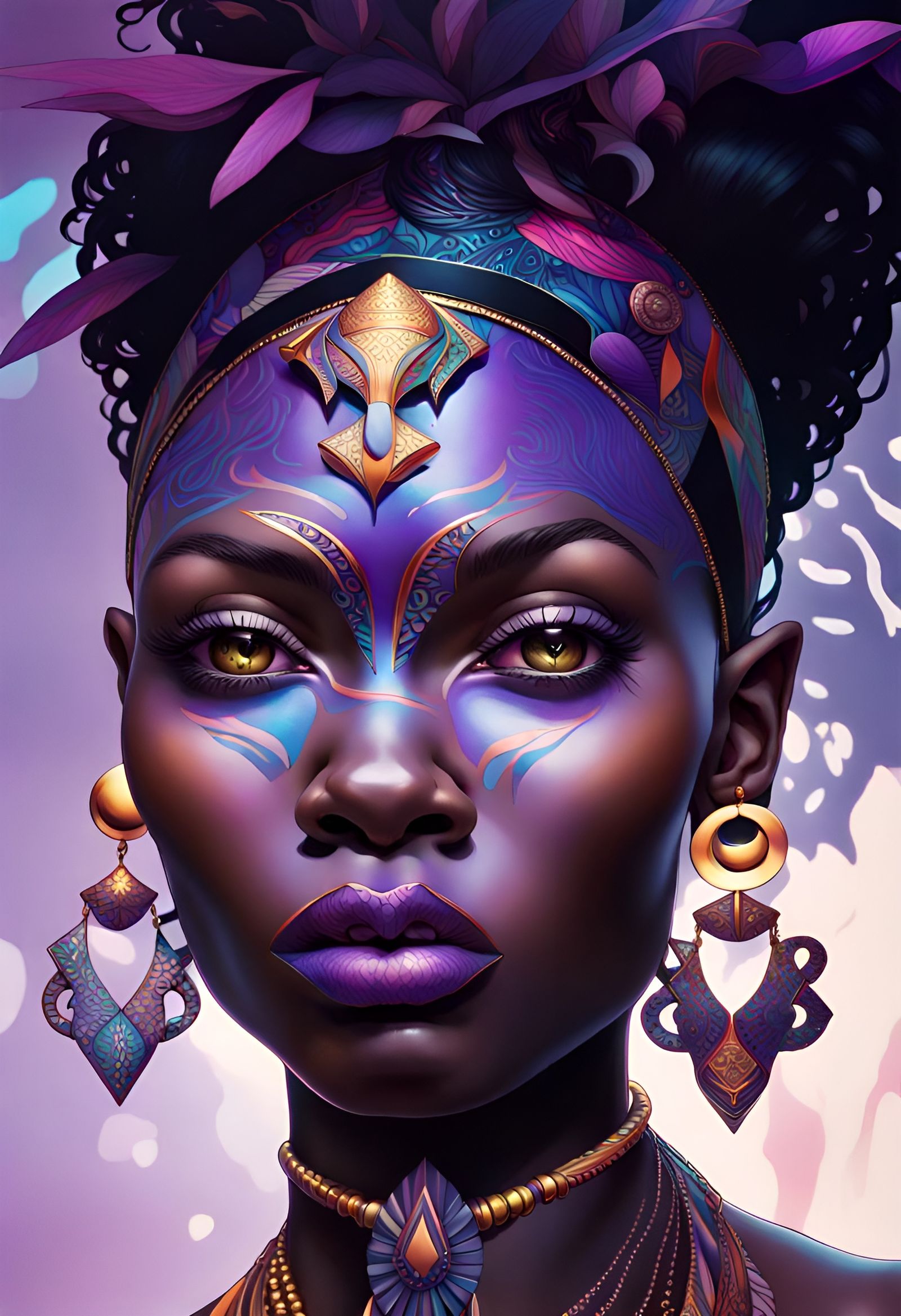 African Goddess Portrait in Hyperrealistic Psychedelic Style