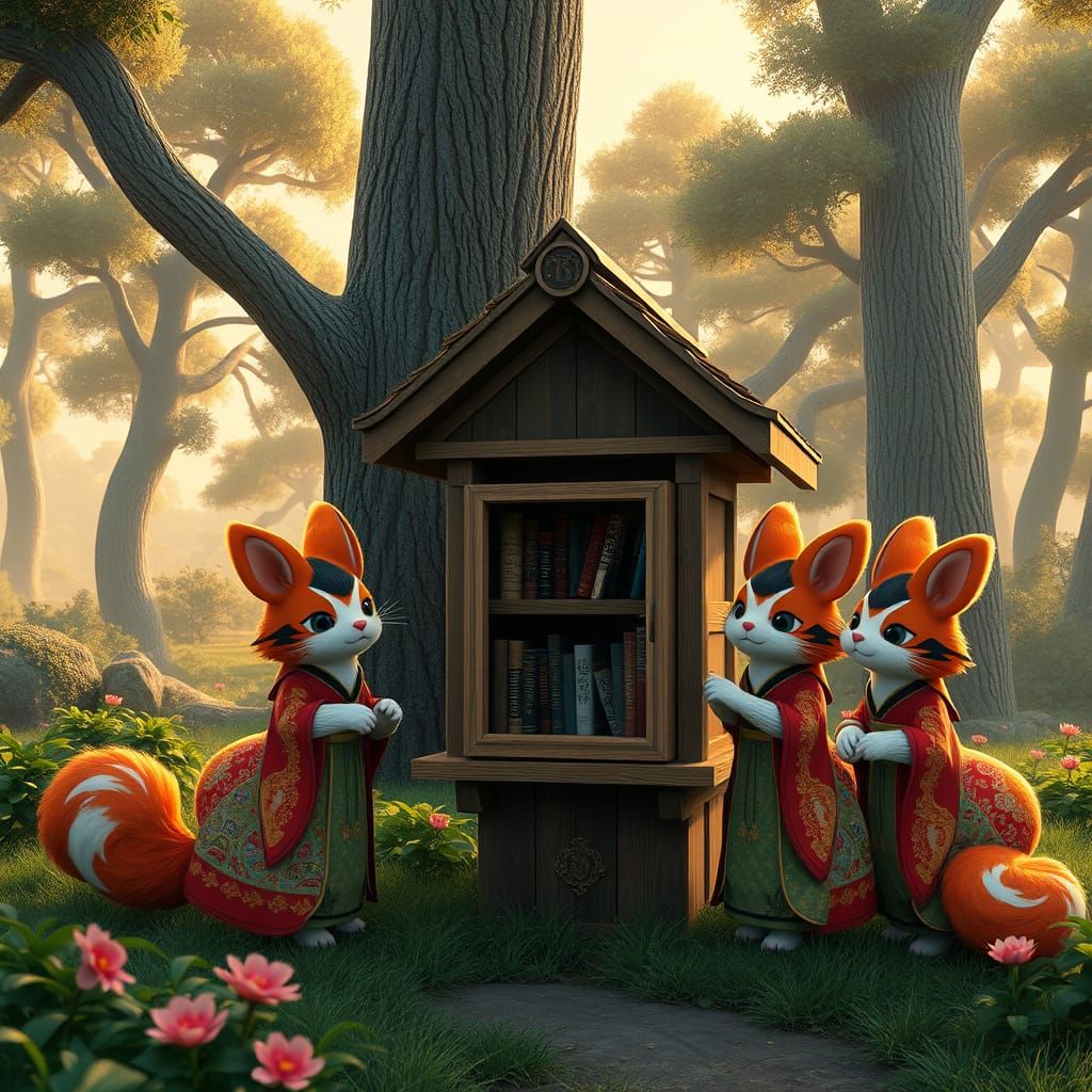 Whimsical Kitsune Sisters Build Little Free Library in Encha...