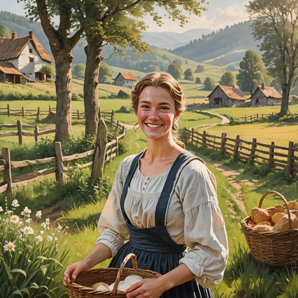 Cheerful Milkmaid Portrait in Scandinavian Minimalist Style