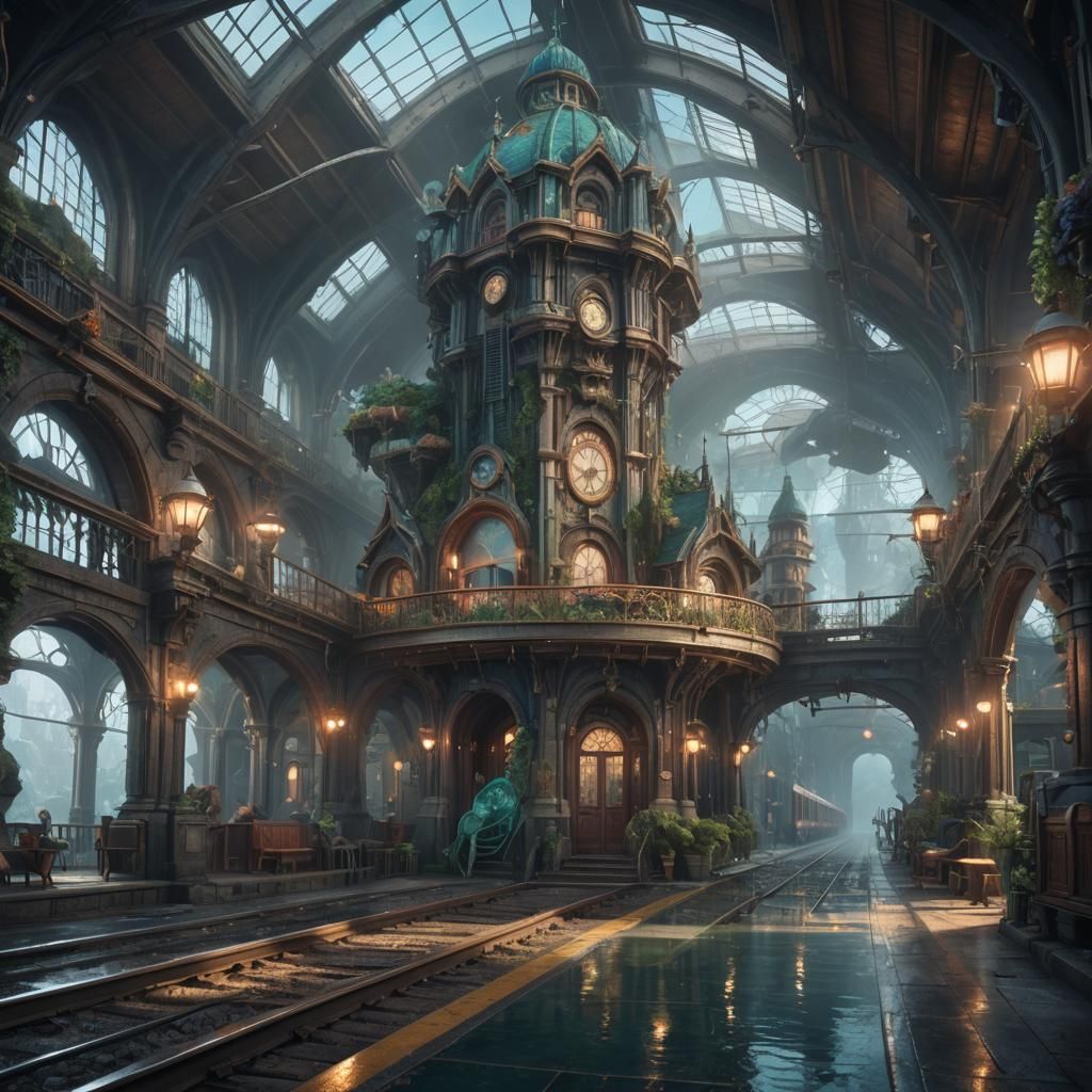 Mermaid Fantasy Train Station Concept Art