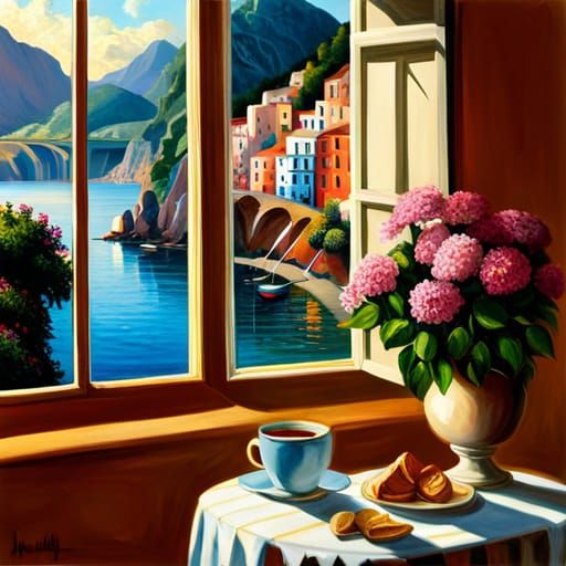 Magical Amalfi Coast View from Cafe Window