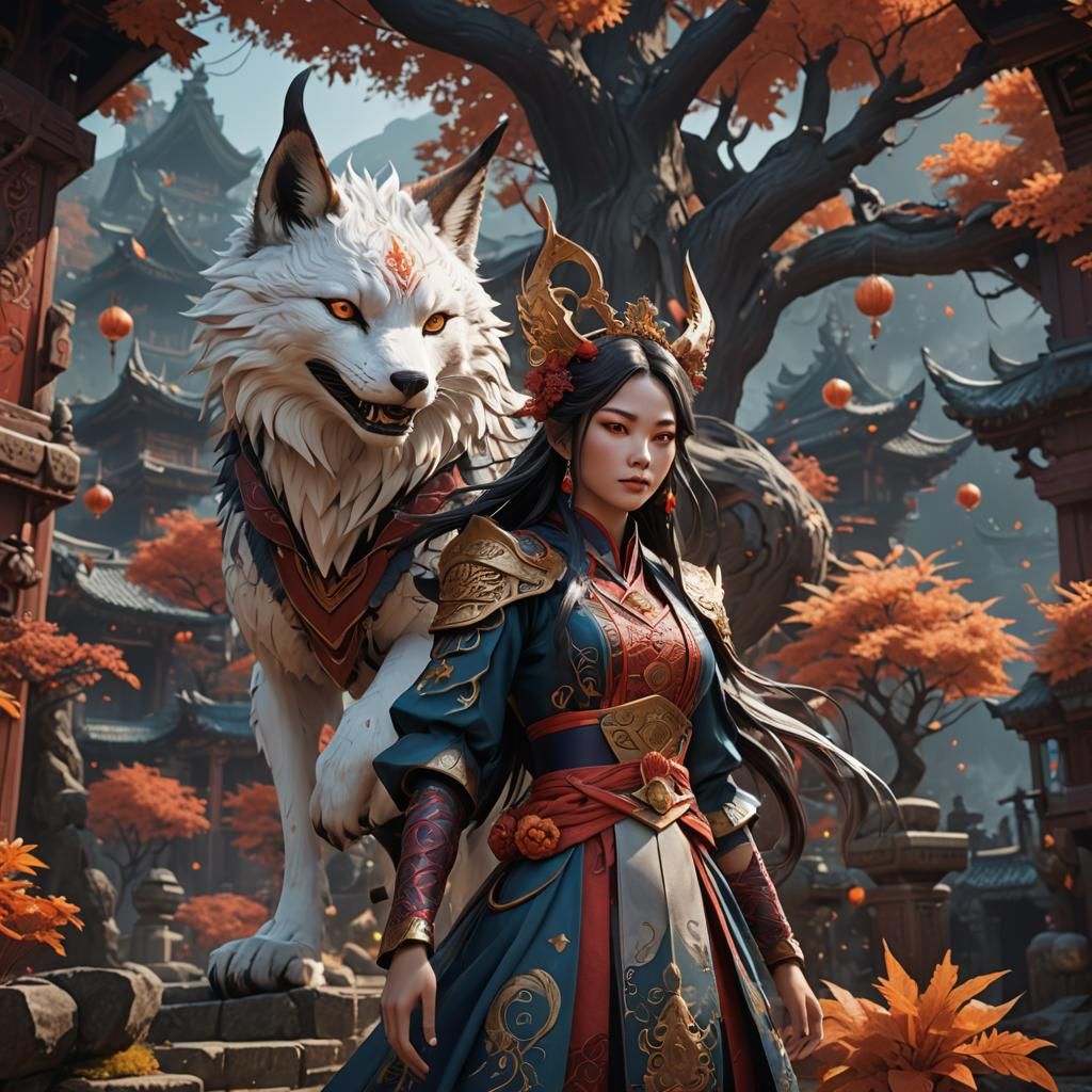 Detailed Kumiho Girl Fantasy Concept Art