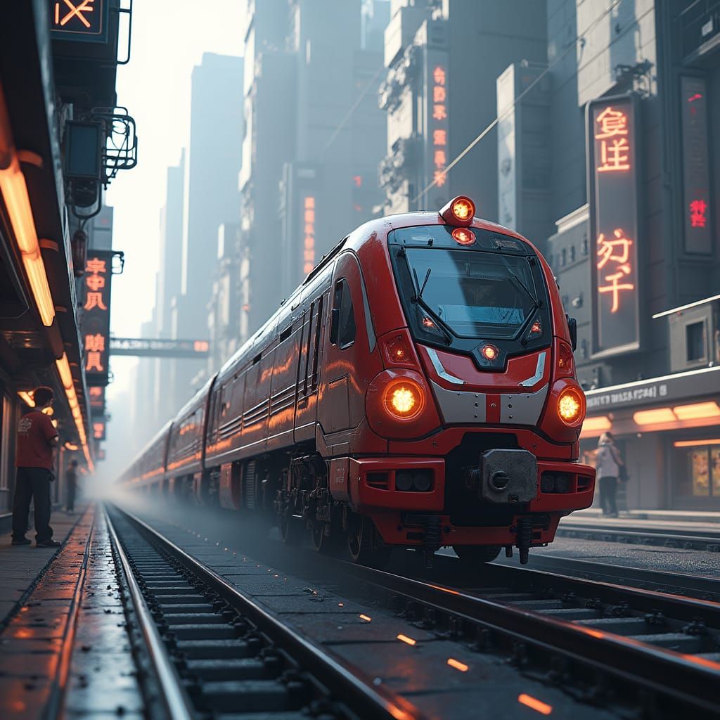 Futuristic Robot Trains Speeding Through Dystopian Metropoli...