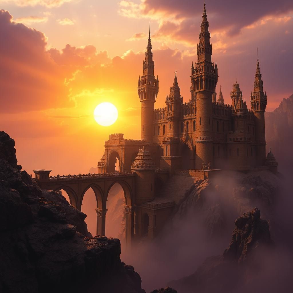 Majestic Sand Citadel in Dark Fantasy Landscape