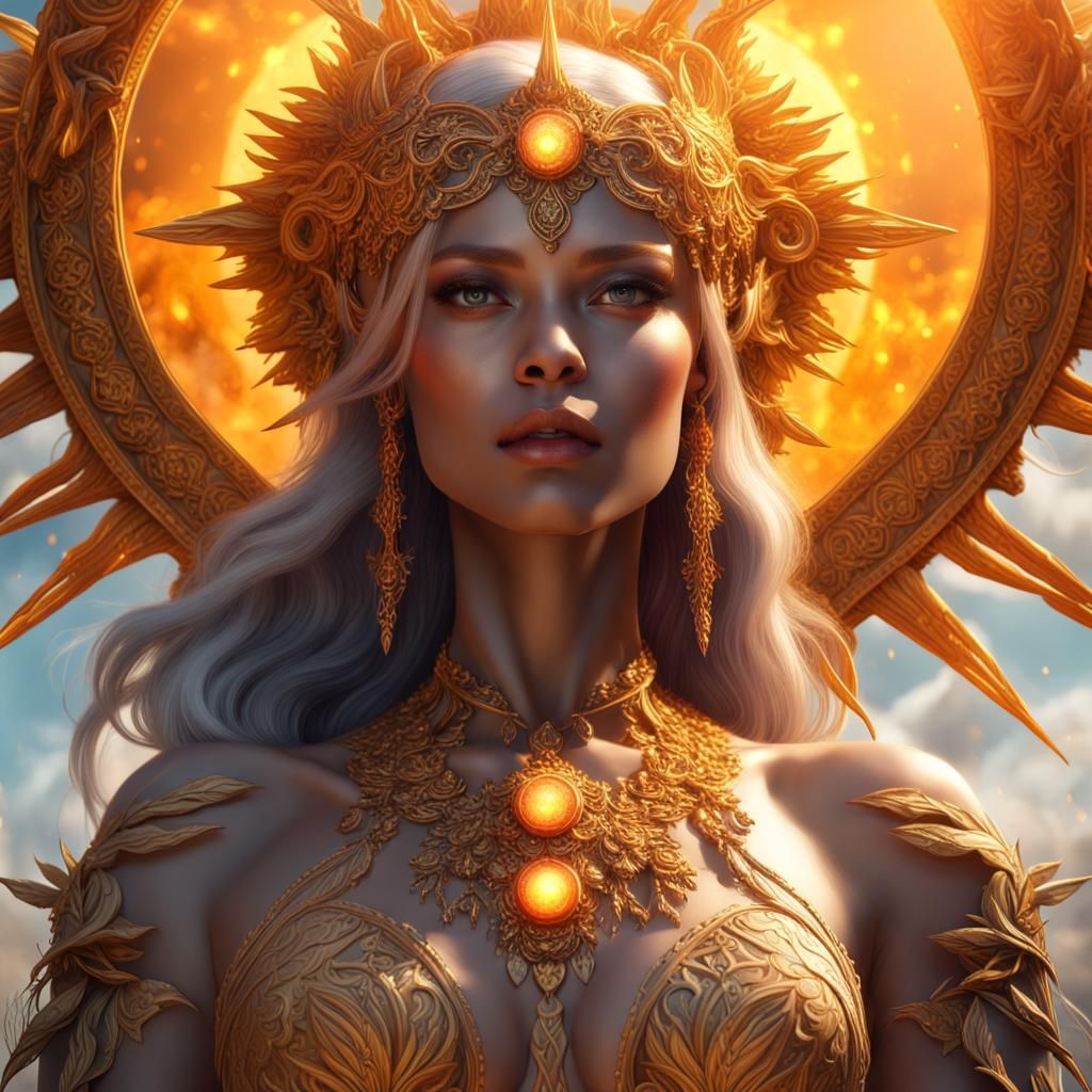 Radiant Sun Goddess in Detailed Matte Painting
