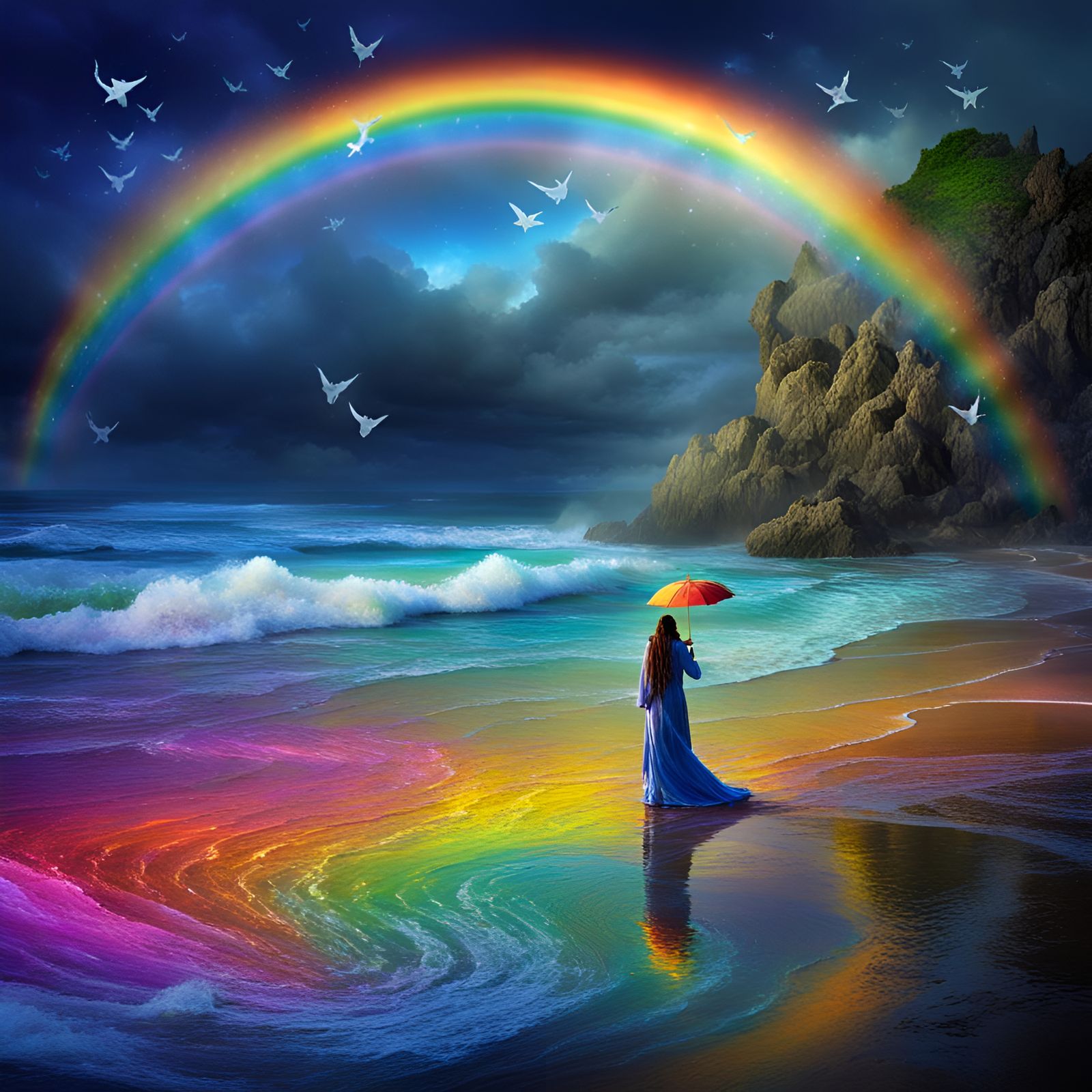 Goddess Wizard Summons Rainbow in Dreamscape