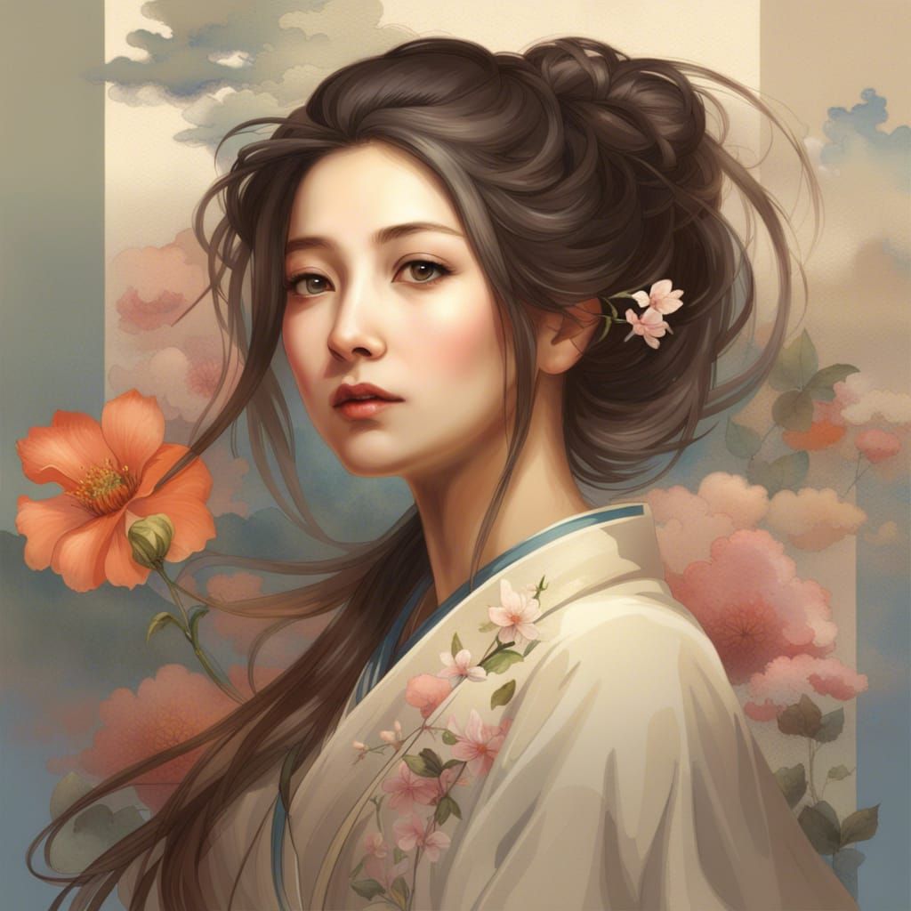 Beautiful Japanese Woman Portrait in Artgerm Style