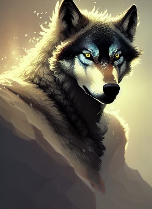 Ancient Wolf Hybrid Portrait in Ethereal Lighting