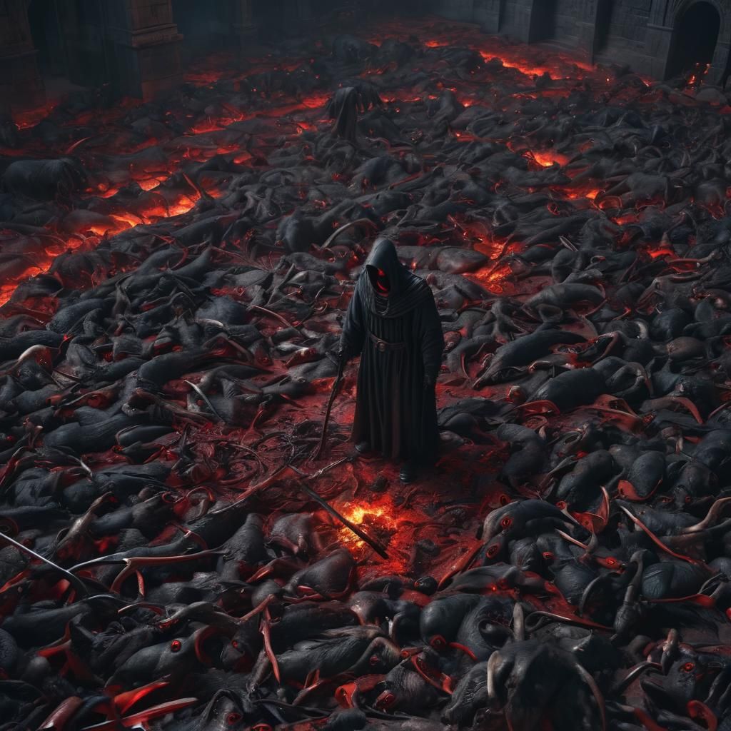 Grim Reaper in Molten Robe: 3D Cinematic Art