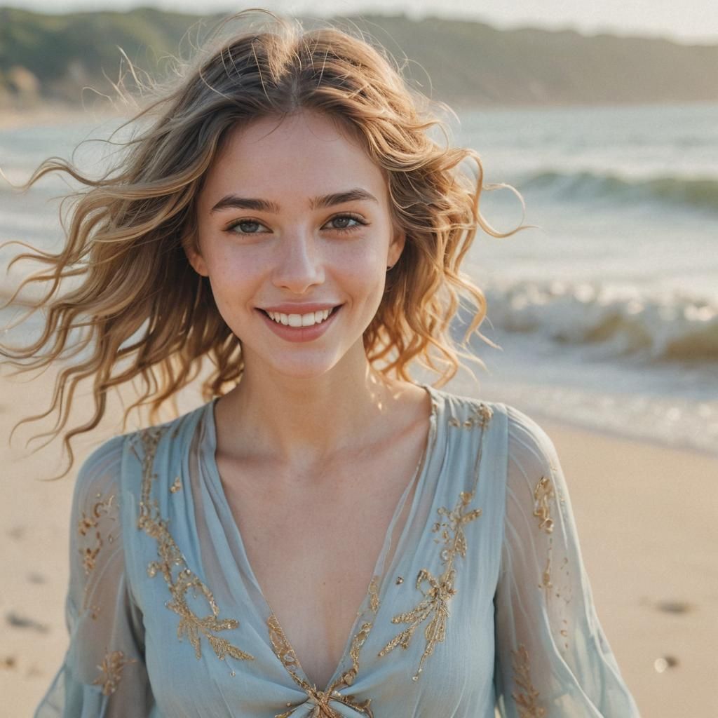 Dreamy Beach Portrait in Impressionist Style
